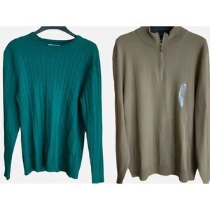 Club Room Clothing Lot of 2 Sweaters Size Large Pullover Brown Green NEW